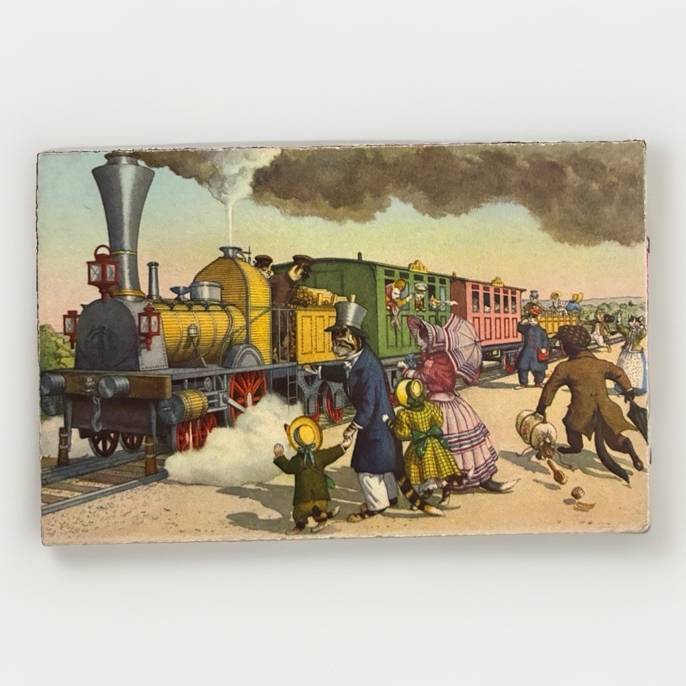 Vintage Alfred Mainzer Dressed Cats Postcard Eugen Hartung Steam Train 4740